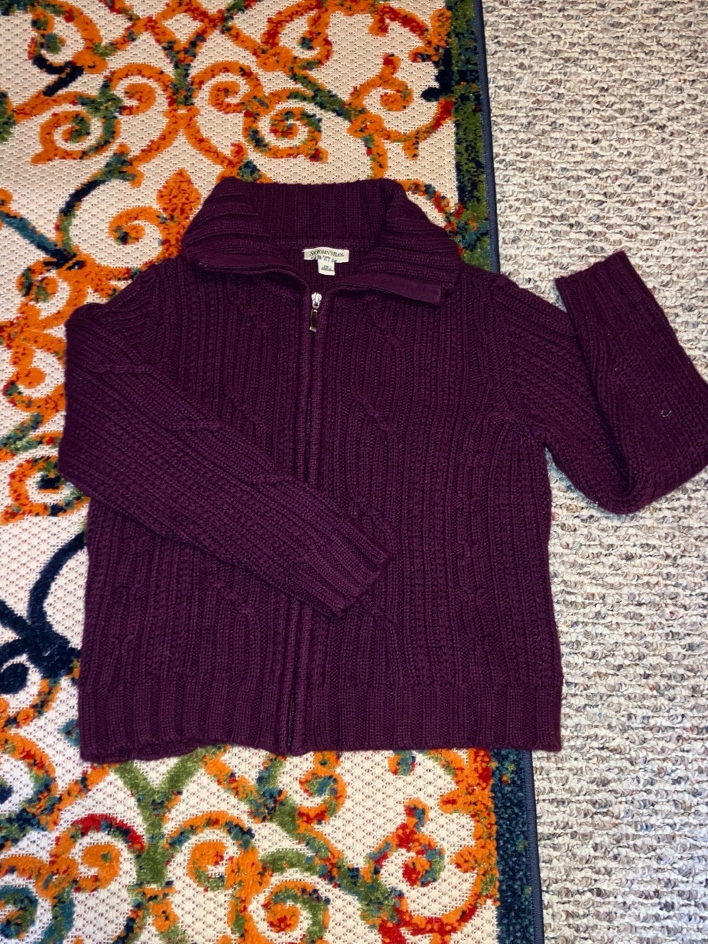 St. John's Bay Cable-Knit Half-Zip Sweater in Plum